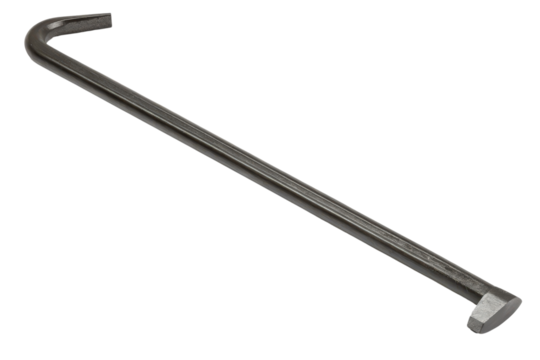 The metal pry bar is long and curved. isolated with transparent background