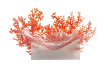 "Magical Coral Envelope Drifting Through Waves"