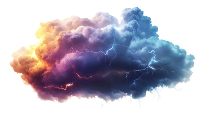 Dramatic storm cloud with vibrant colors and lightning illuminating the sky in the evening dark