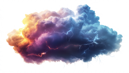 Dramatic storm cloud with vibrant colors and lightning illuminating the sky in the evening dark
