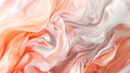 Fototapeta premium Peach and white satin creating a beautiful wallpaper background, flowing smoothly and elegantly