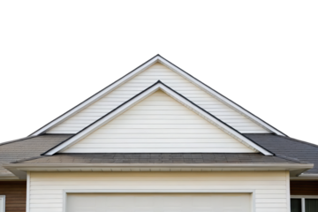 House gable with white siding and gray roof isolated with transparent background
