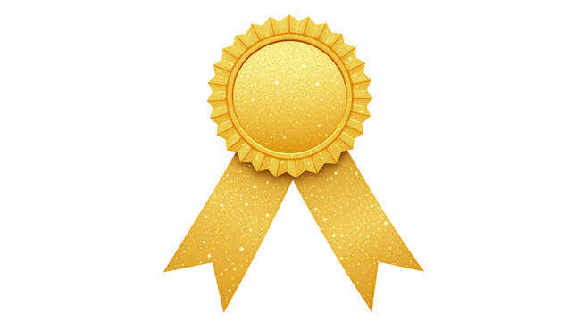 Bright yellow award ribbon with a circular center displayed prominently for recognition and achievement purposes - Powered by Adobe