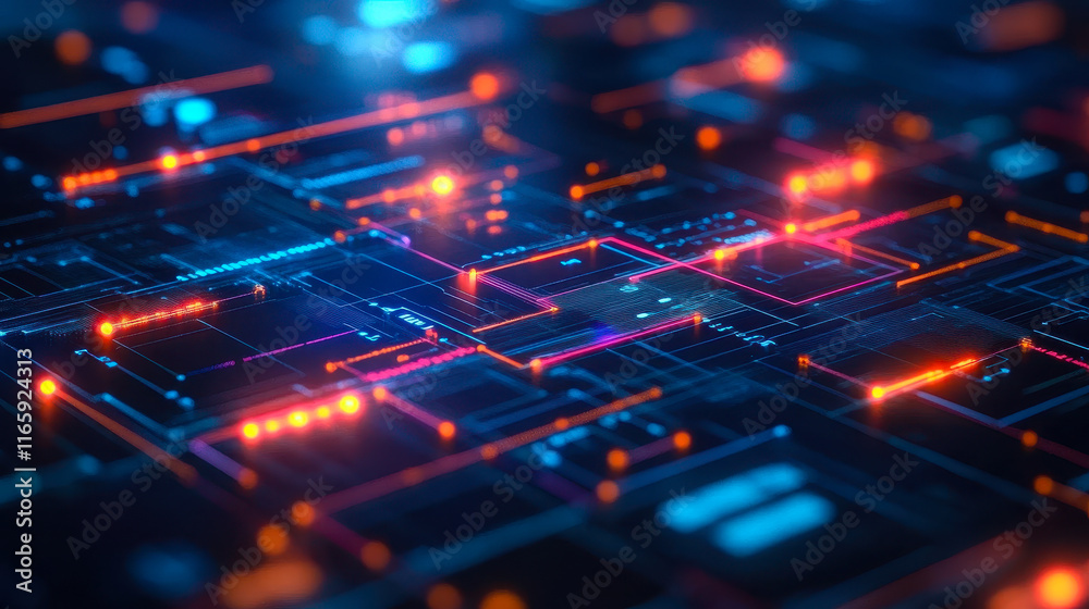 Poster advanced workflow automation for document approval; high-tech digital interface with glowing circuit