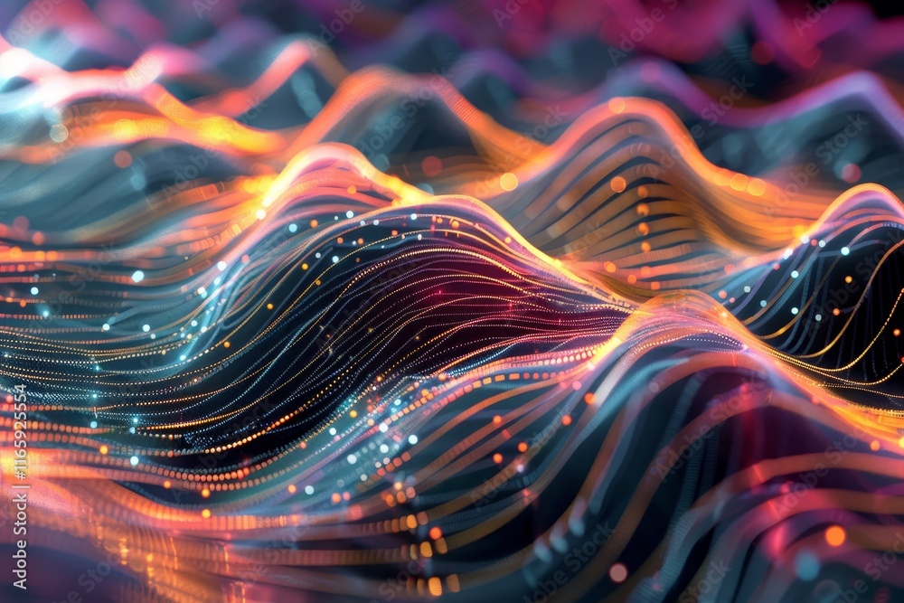 Poster colorful waves of light flow seamlessly across the surface, creating a dynamic visual rhythm that ca