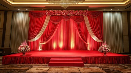 event stage with red cloth decoration