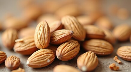 Obraz premium A close up of a pile of almonds on a table