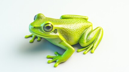 Fototapeta premium Close-up of a vibrant green frog, studio shot on white background.