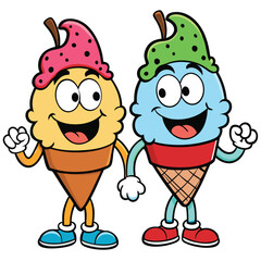 Two Friends Enjoying Ice Cream Cones - Cheerful and Sweet Moment