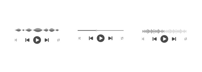 Vector illustration of the music player buttons. Isolated heart waves of the equalizer. EQ Vector Illustration, PNG transparent 