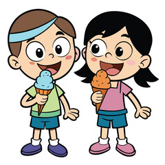 Two Kids Eating Ice Cream Cones - Smiling and Happy Moment Variant