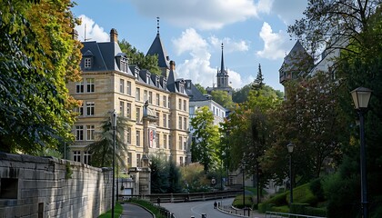 Street view of the old town of Luxembourg city. Luxembourg, Europe.