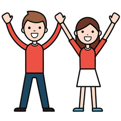 Two People Holding Hands Up - Excited and Joyful Expressions