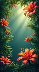 Fototapeta premium A picture of a beautiful tropical background with orange flowers, space for text