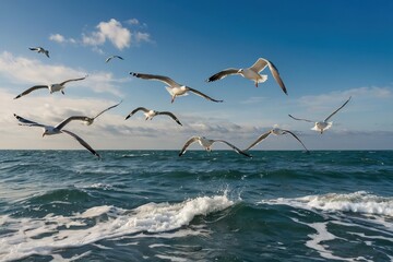 Seagulls flying over the sea