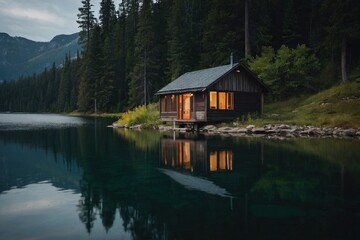 Obraz premium Small house by the lake