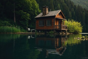 Obraz premium Small house by the lake