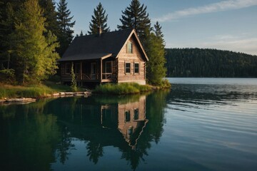 Fototapeta premium Small house by the lake