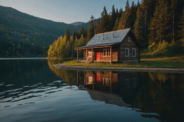 Fototapeta premium Small house by the lake