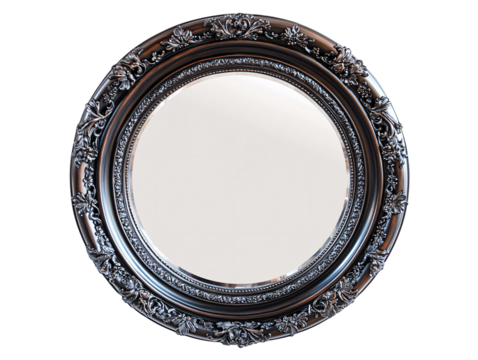 Isolated Brown Oval Mirror with Ornate Frame