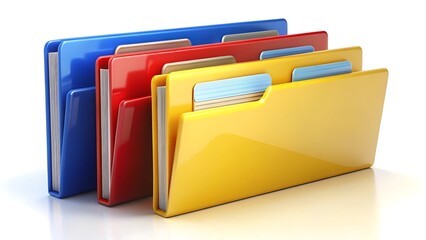 Stack of colorful file folders with tabs and paper document office