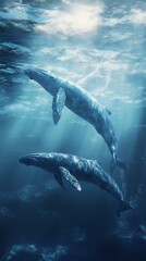 Fototapeta premium beautiful swimming in the sea, aerial view with copy space vertically 9:16