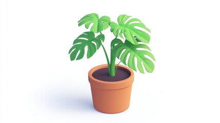 Fototapeta premium Isometric illustration of a potted monstera plant.
