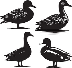 duck silhouette vector, vector illustration, black and white duck illustration