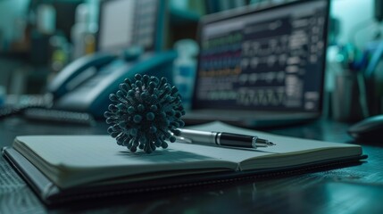 Medical research and study concepts of the coronavirus covid 19 pandemic illustrated in a notebook