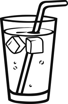 recommend clip art: Glass of iced drink with straw outline icon