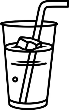 recommend clip art: Glass of cold drink with straw outline icon