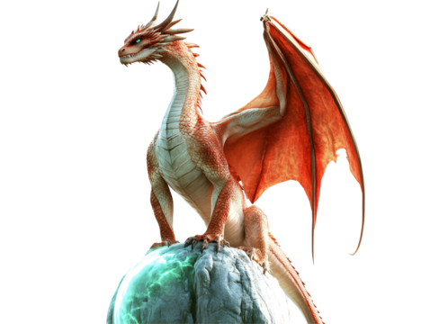 Isolated Red Dragon on Ice Rock