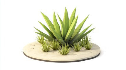Obraz premium Low-poly 3D model of an agave plant on sand.