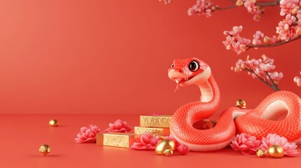 Obraz premium cute snake Chinese New Year atmosphere background