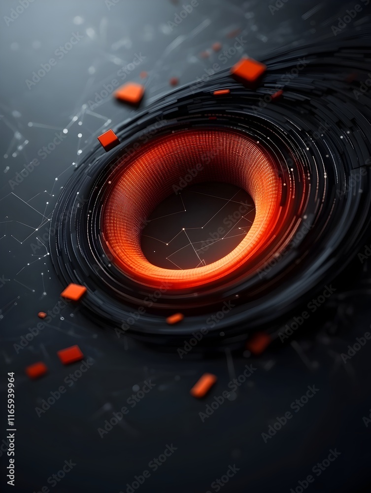 Poster futuristic digital backdrop featuring luminescent polygon structures swirling data vortexes and mini