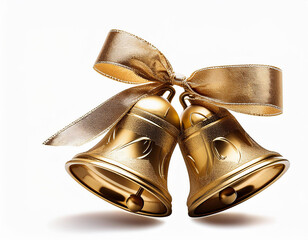 gold christmas bells cut out isolated on white background copy space