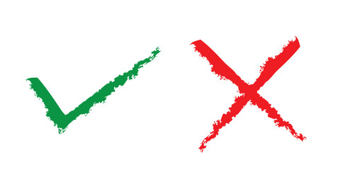 Check marks doodle set. Checkbox, checklist, tick and cross signs, v and x in sketch style. Hand drawn vector illustration isolated on white background