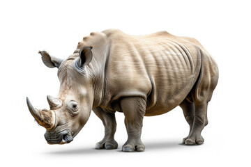 Obraz premium A realistic depiction of a rhinoceros standing on a white background.