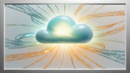 A stylized cloud emits vibrant data streams, symbolizing cloud computing, digital technology, and data flow in a modern context.