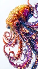 Obraz premium A Captivating Underwater Octopus, A Colorful Jewel of the Deep Sea, An Intricate and Vivid Artistic Masterpiece