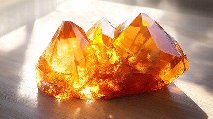 A stunning orange crystal formation glistening under natural light, showcasing its intricate facets and warm hues.