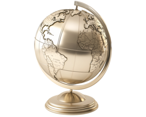 Isolated Gold Metal Globe with Stand