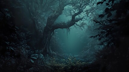 Enchanted Forest at Night: A Dark and Mysterious Landscape