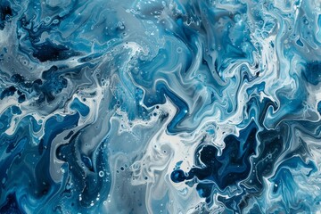 Naklejka premium The artwork showcases a mesmerizing swirl of blue and white hues blending together, evoking a sense of calmness and fluidity, perfect for modern decor.
