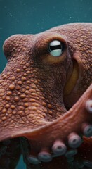 Close up of face of a Octopus in the Ocean, Sea, Wildlife, Animal, Zoom In, Zoomed Portrait