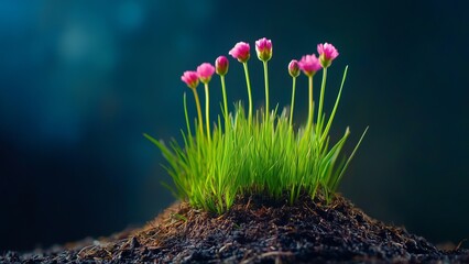 **Grass and flowers bursting out of the ground, symbolizing the unlocking of hidden potential. Time-lapse photography style, close-up, bright colors, nature photography, high detail. --ar 16:9 --v 6.1