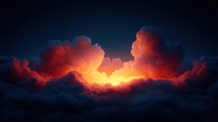 Naklejka premium Glowing orange light breaks through dark clouds.