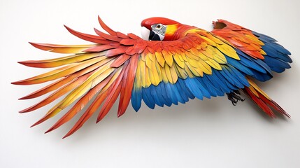 Obraz premium A stunningly crafted macaw sculpture with vibrant red, yellow, and blue feathers, capturing the elegance of flight.