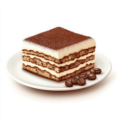 Creamy Layers of Tiramisu Dessert on Plate with Coffee Beans Decoration for Culinary Photography and Gourmet Food Inspiration