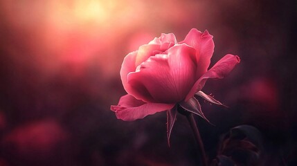 Fototapeta premium A stunning close-up of a pink rose in soft sunlight, showcasing its delicate petals and vibrant hues.